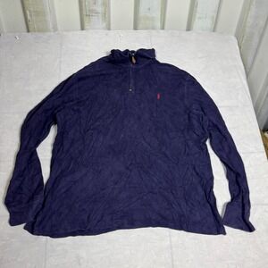 VTG Polo Ralph Lauren Mens Sweater Blue Knit Pony Logo Quarter-Zip Pullover XL